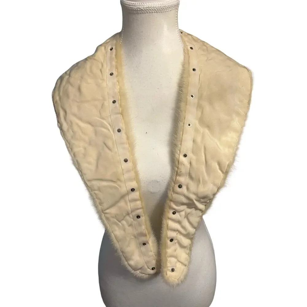 Vintage Real White Mink Fur Collar/Stole — Plush Ivory Mink